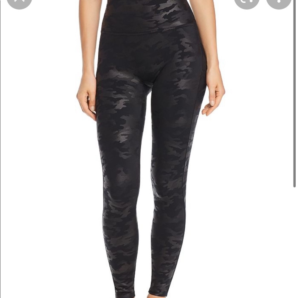 Small spanx black faux leather camo leggings